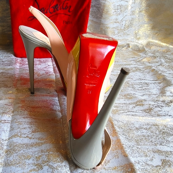 Christian Louboutin peep toe colorblock slingback platforms size 39 - Picture 5 of 6